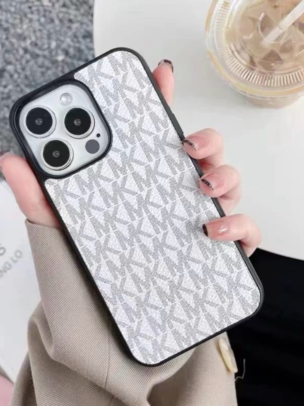 Michael Kors White & Gray Signature Monogram Phone Case